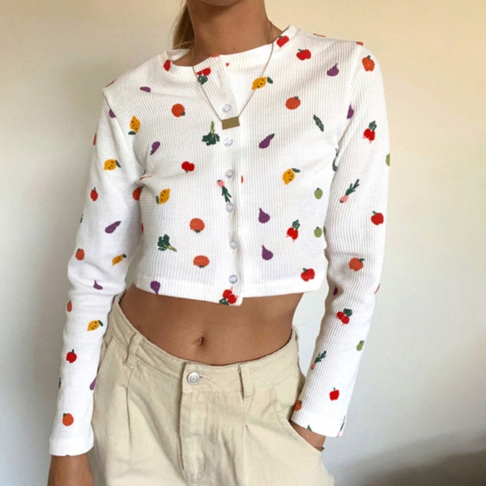 WILL RE-STOCK🔥y2k crop fruit pattern cardigan - Picture 3 of 10